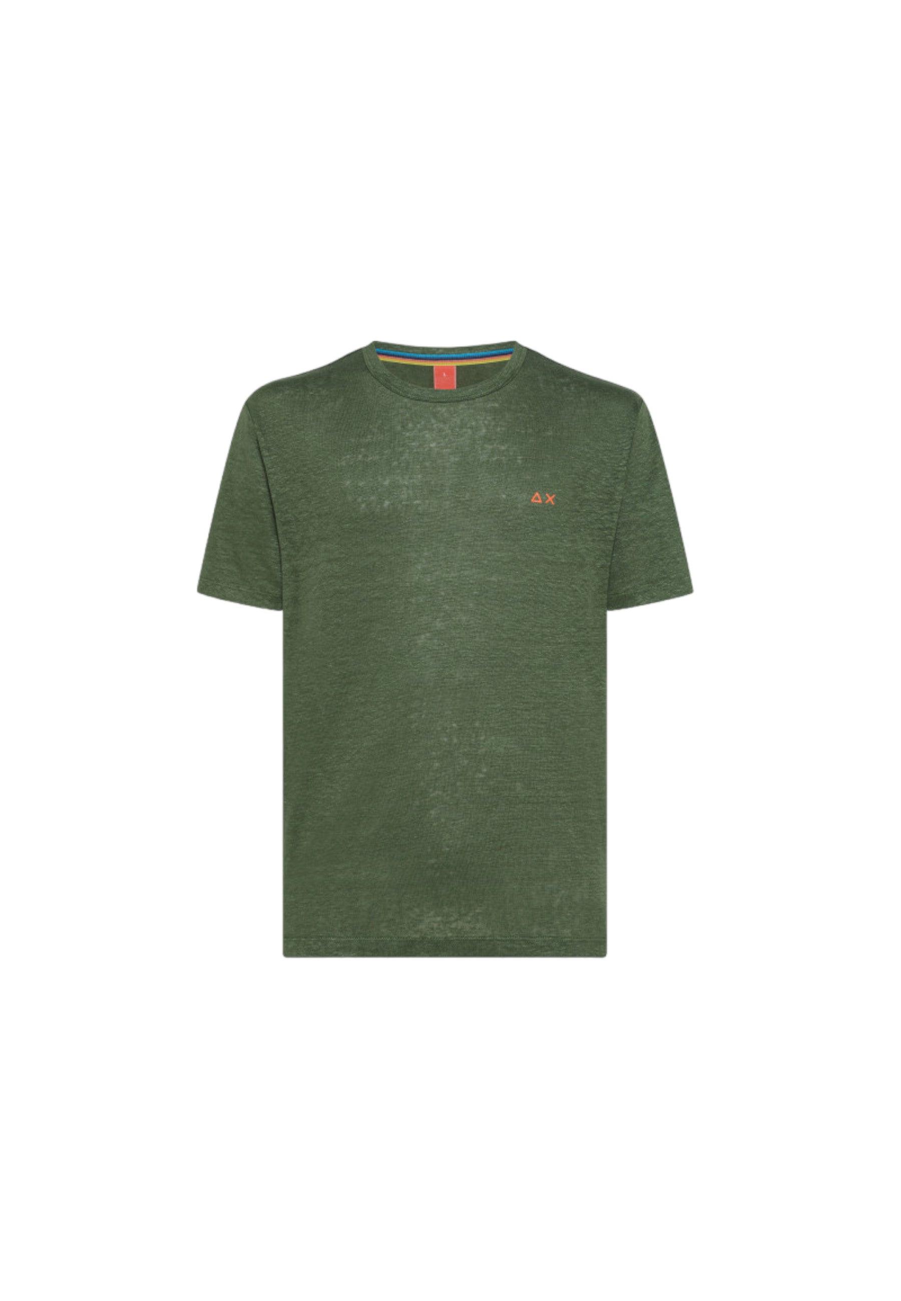 SUN68 Beachwear T-Shirt Lino Maglietta Logo Verde Scuro T34146 - Sandrini Calzature e Abbigliamento