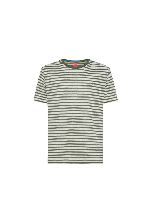 SUN68 Beachwear T-Shirt Maglietta Lino Righe Bianco Verde T34147 - Sandrini Calzature e Abbigliamento
