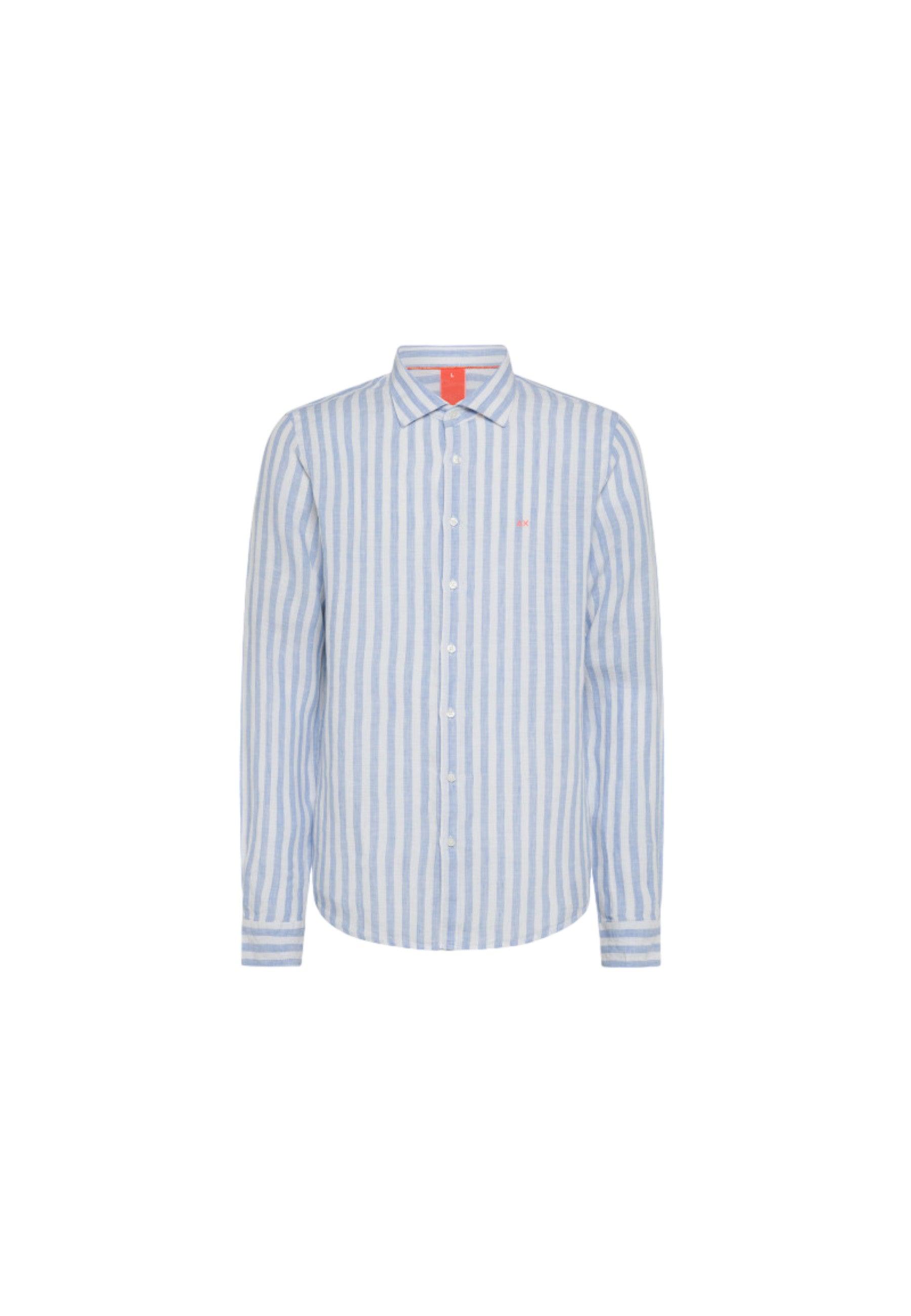 SUN68 Bechwear Camicia Righe Larghe Bianco Azzurro S34122 - Sandrini Calzature e Abbigliamento