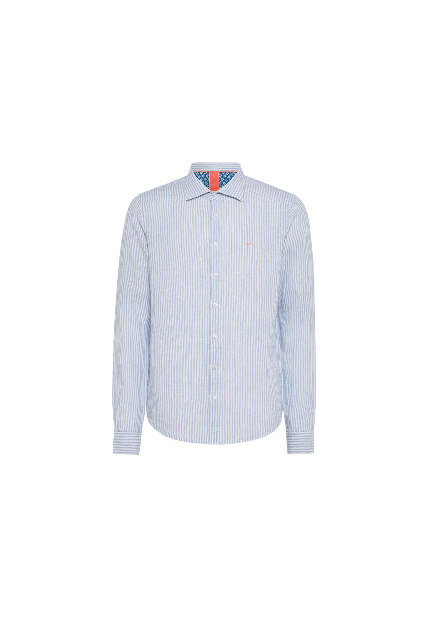 SUN68 Bechwear Camicia Righe Sottili Bianco Azzurro S34121 - Sandrini Calzature e Abbigliamento