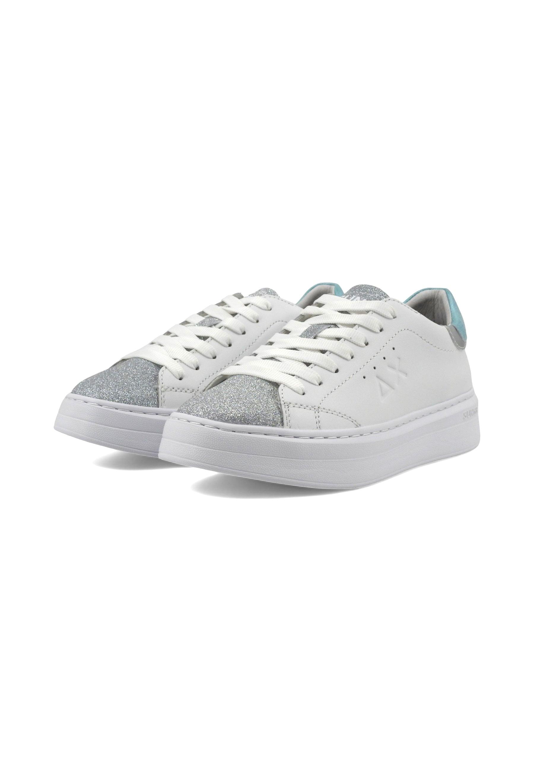 SUN68 Grace Leather Sneaker Donna Bianco Azzurro Z34226 - Sandrini Calzature e Abbigliamento