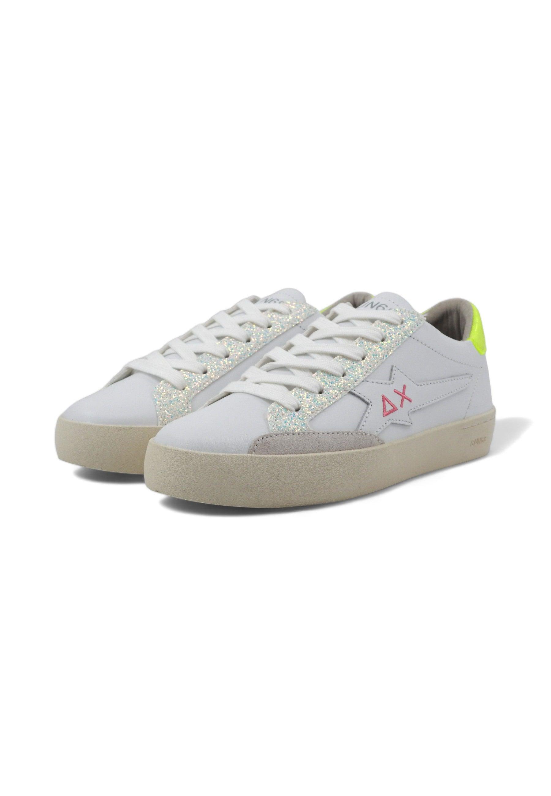 SUN68 Katy Leather Sneaker Donna Bianco Giallo Fluo Z34225 - Sandrini Calzature e Abbigliamento
