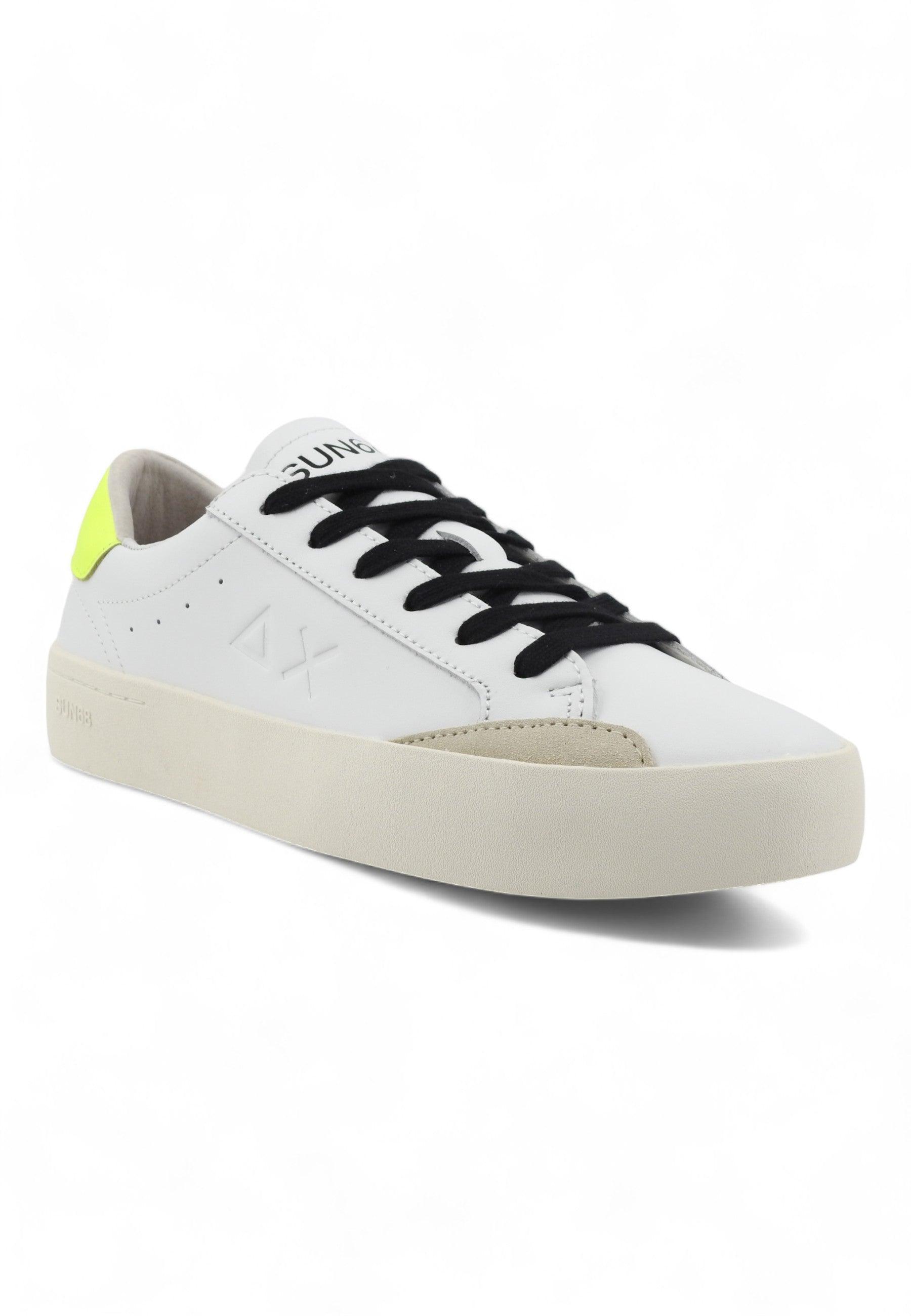 SUN68 Street Leather Sneaker Uomo Bianco Giallo Fluo Z34140 - Sandrini Calzature e Abbigliamento