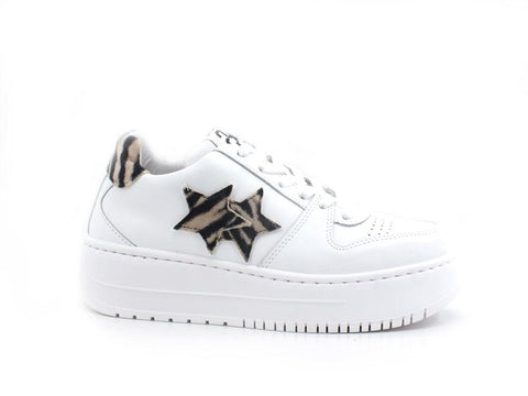 2STAR Sneaker 2 Stair Stelle Zebra Bianco Nero Beige 2SD3277 - Sandrini Calzature e Abbigliamento