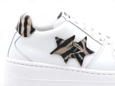 2STAR Sneaker 2 Stair Stelle Zebra Bianco Nero Beige 2SD3277 - Sandrini Calzature e Abbigliamento