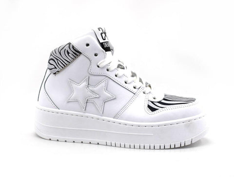 2STAR Sneaker High Retro White Zebra Black 2SD3291 - Sandrini Calzature e Abbigliamento