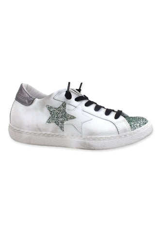 2STAR Sneaker Low Donna Glitter White Green 2SD3620 - Sandrini Calzature e Abbigliamento