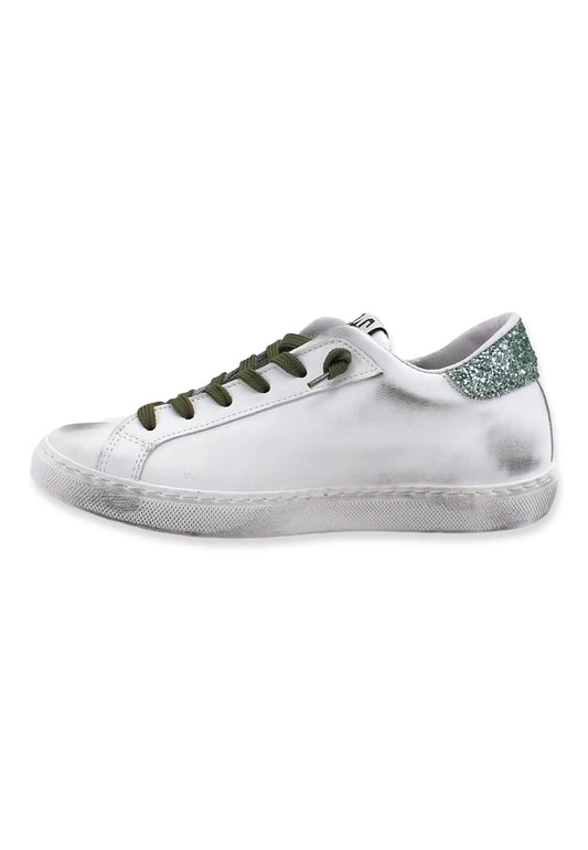 2STAR Sneaker Low Donna Glitter White Green 2SD3643 - Sandrini Calzature e Abbigliamento