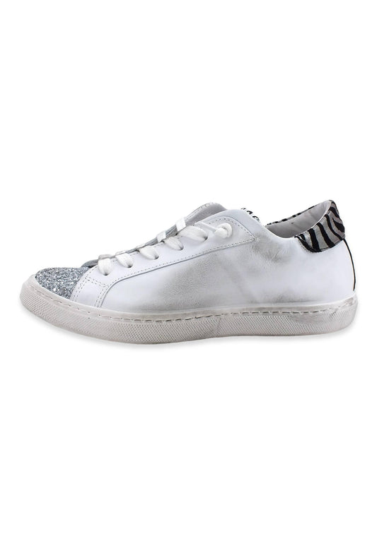 2STAR Sneaker Low Donna Glitter White Silver Black 2SD3622 - Sandrini Calzature e Abbigliamento