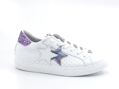 2STAR Sneaker Low Retro Glitter White Violet 2SD3413 - Sandrini Calzature e Abbigliamento