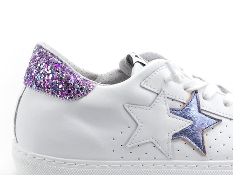 2STAR Sneaker Low Retro Glitter White Violet 2SD3413 - Sandrini Calzature e Abbigliamento