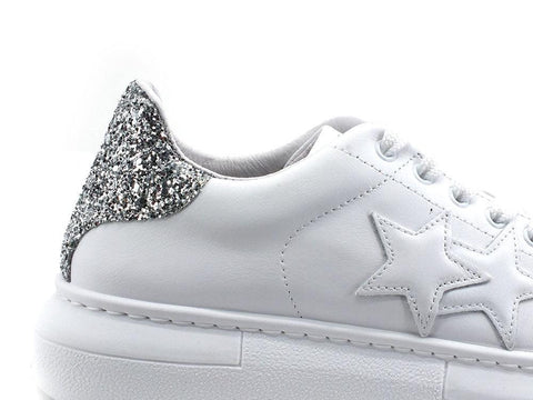 2STAR Sneaker Princess Retro White Silver Glitter 2SD2880 - Sandrini Calzature e Abbigliamento