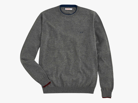 SUN68 Maglione Girocollo Lana Cotone Grigio Medio K40105