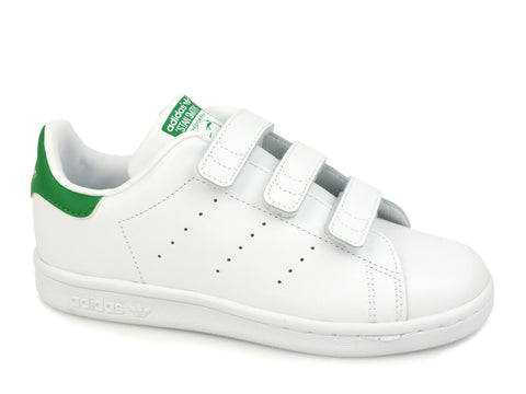 ADIDAS Stan Smith Cf I sneakers strappo bimbo PELLE WHITE GREEN BIANCO BZ0520
