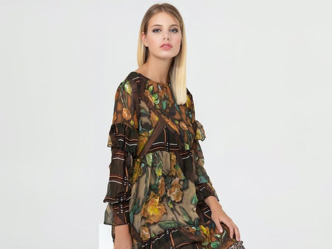 MARKUP Georgette Vestito Blusa Fantasia Floreale Verde MW66220