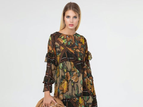 MARKUP Georgette Vestito Blusa Fantasia Floreale Verde MW66220