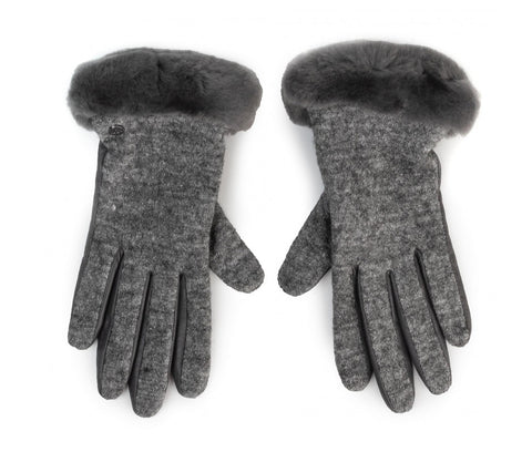 UGG W Fabbic Lthr Shorty Glove Guanti Pelo Charcoal 18813