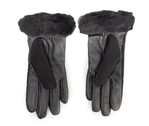 UGG W Fabbic Lthr Shorty Glove Guanti Pelo Black 18813