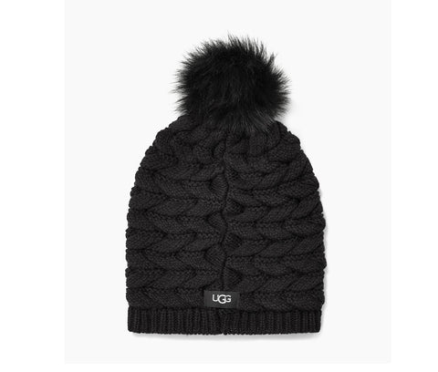 UGG W Cable Hat With Pom Cappello Cuffia Black 18756