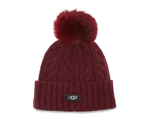 UGG W Cable Pom Beanie Cappello Cuffia Port Bordeaux 17493