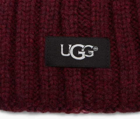 UGG W Cable Pom Beanie Cappello Cuffia Port Bordeaux 17493