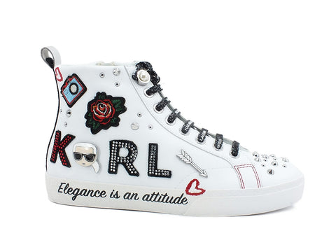 KALR LAGERFELD Skool Sneaker Hi Jewel White Silver KL60156