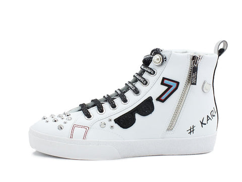 KALR LAGERFELD Skool Sneaker Hi Jewel White Silver KL60156