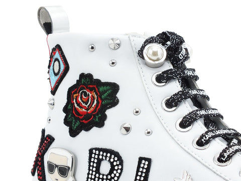 KALR LAGERFELD Skool Sneaker Hi Jewel White Silver KL60156