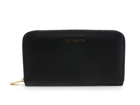 TRUSSARDI Mosca Zip 3 Pocket LG Wallet Portafoglio Black 75W00248