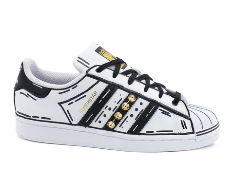 CUSTOM / Adidas Superstar Sneaker Cartoon Borchie White Black EG4958