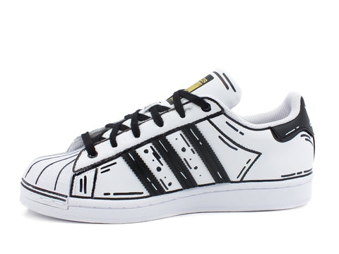 CUSTOM / Adidas Superstar Sneaker Cartoon Borchie White Black EG4958