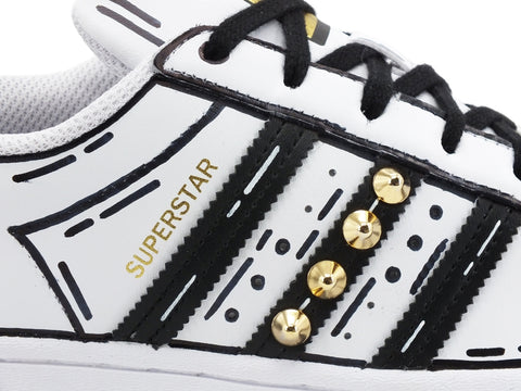 CUSTOM / Adidas Superstar Sneaker Cartoon Borchie White Black EG4958