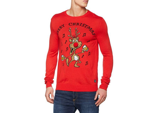 BLEND Maglione Pull Renna Beer Natale Rosso 20707552