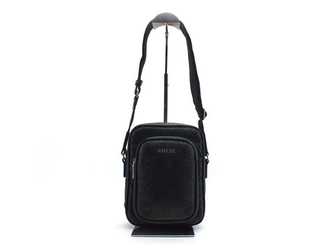 GUESS Tracolla Pelle Rilievo Zip Uomo Black HMBALDPO426