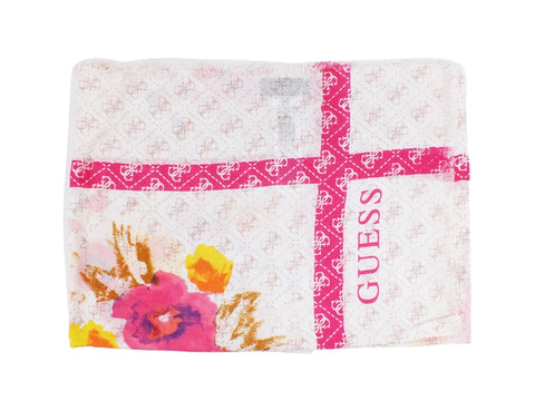 GUESS Sciarpa Kefiah Loghi Flower White Pink AW8579MOD03
