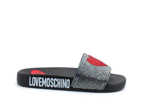 LOVE MOSCHINO Ciabatta Sabot 25 Cuore Strass Nero JA28012G1CI10000