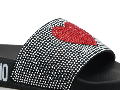 LOVE MOSCHINO Ciabatta Sabot 25 Cuore Strass Nero JA28012G1CI10000