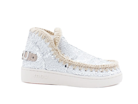 MOU Summer Eskimo Sneaker All Sequins Metallic Logo Stivaletto White Silver MU.SW211001G