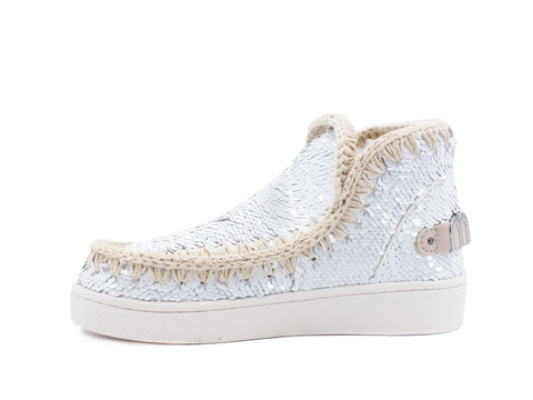 MOU Summer Eskimo Sneaker All Sequins Metallic Logo Stivaletto White Silver MU.SW211001G