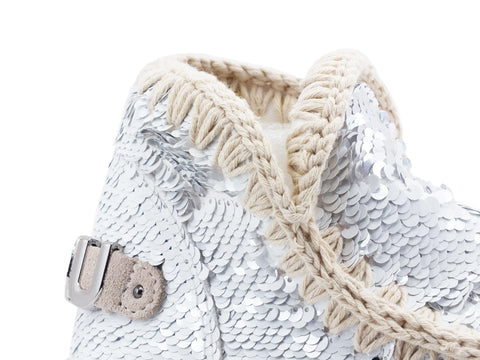 MOU Summer Eskimo Sneaker All Sequins Metallic Logo Stivaletto White Silver MU.SW211001G