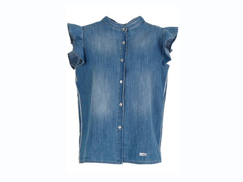 CAFENOIR Camicia Jeans Collo Coreana Blu Medio Chiaro JJ6120