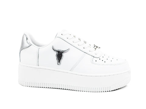 WINDSOR SMITH Sneaker Ox Platform Pelle Logo White Silver RICH