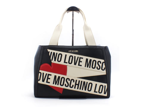 LOVE MOSCHINO Borsa Manici Calf PU Logo Nero Avorio JC4026PP1BLD100A