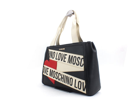 LOVE MOSCHINO Borsa Manici Calf PU Logo Nero Avorio JC4026PP1BLD100A