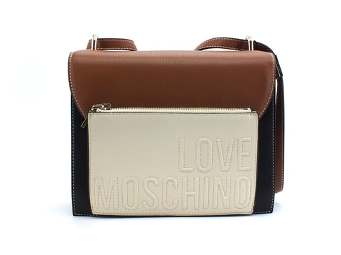 LOVE MOSCHINO Borsa Tricolor PU Mix Nero Cuoio Avorio JC4017PP1BLB100B