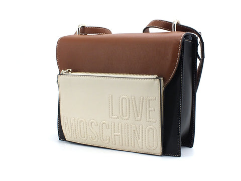 LOVE MOSCHINO Borsa Tricolor PU Mix Nero Cuoio Avorio JC4017PP1BLB100B