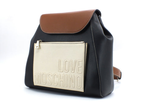 LOVE MOSCHINO Zaino PU Mix Nero Cuoio Avorio JC4118PP1BLB100B