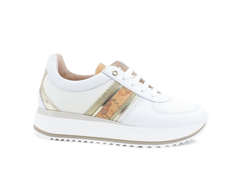 ALVIERO MARTINI 1A CLASSE Sneaker Running Platform Bande Leo Lux White Beige 0931-0030