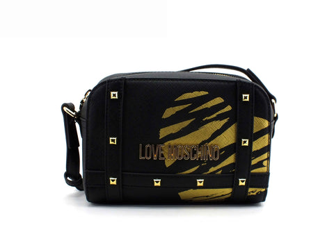 LOVE MOSCHINO  Borsa Pochette Borchie Pu Stampa Cuore Nero Oro JC4074PP1CLG100B