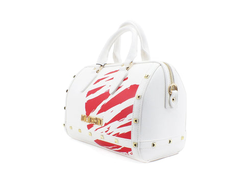 LOVE MOSCHINO Borsa Bauletto Tracolla Pu Stampa Cuore Bianco Rosso JC4075PP1CLG110A